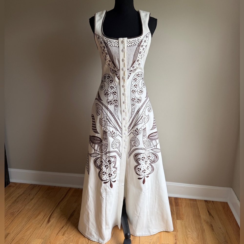 Lug Von Siga Mila Dress in White and Brown Denim 34 - Picture 1 of 6